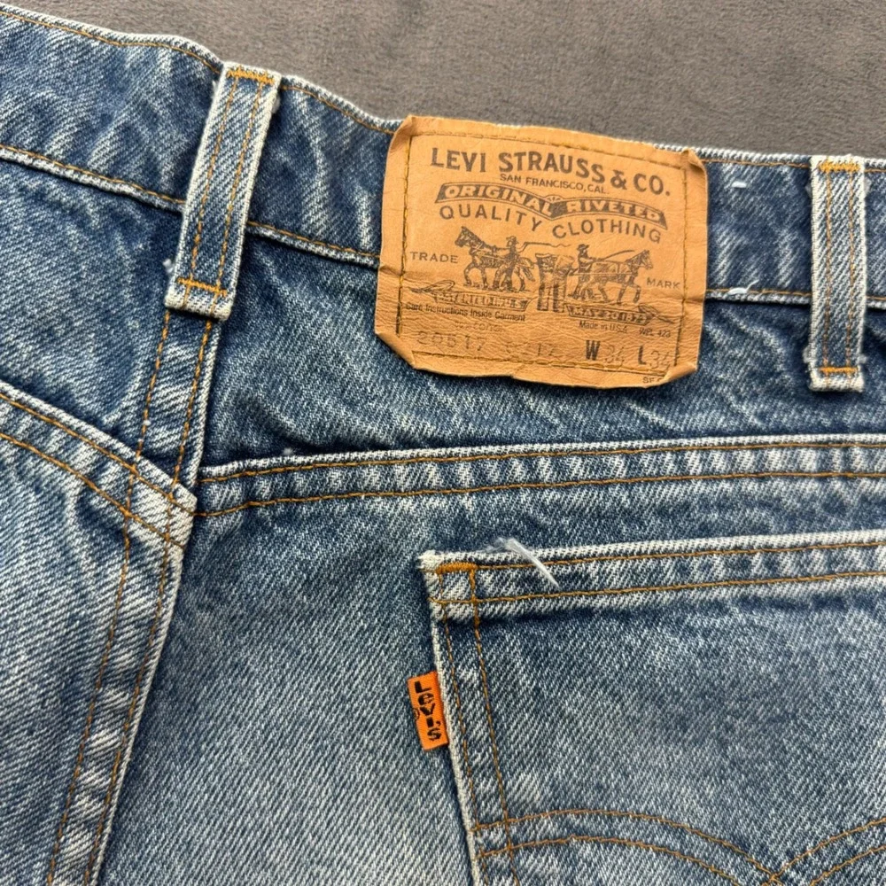 Vintage Levis 517 Orange Tab Jeans Men 34x34 Made in USA Blue Bootcut 20517-0217
